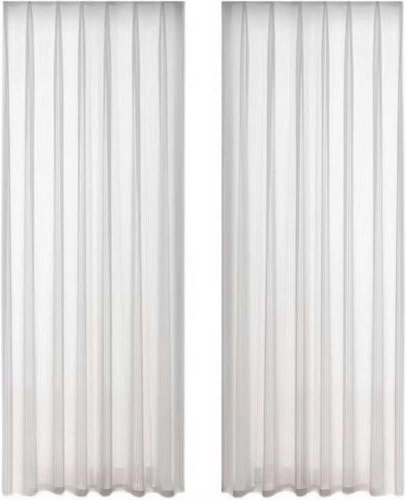 OKWISH Vorhang 2er Voile Vorhänge luftiger Gardinen Sichtschutz Curtains, (2 St), halbtransparent, Polyesterfaser, 140x175 cm weiße Streifen für Wohnzimmer Schlafzimmer Küche usw. Bild 1