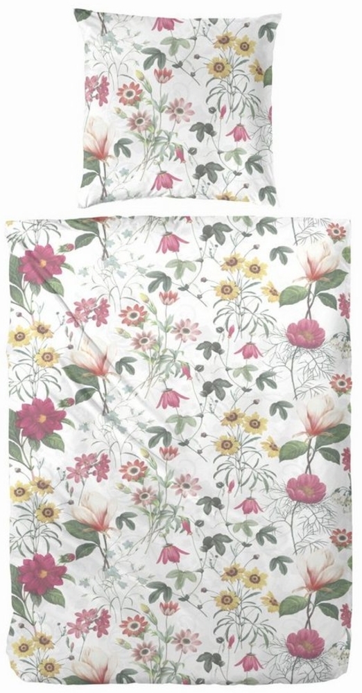 Primera Mako-Satin Bettwäsche 135x200 Blumen Magnolien weiß grün pink 243220-21 Bild 1