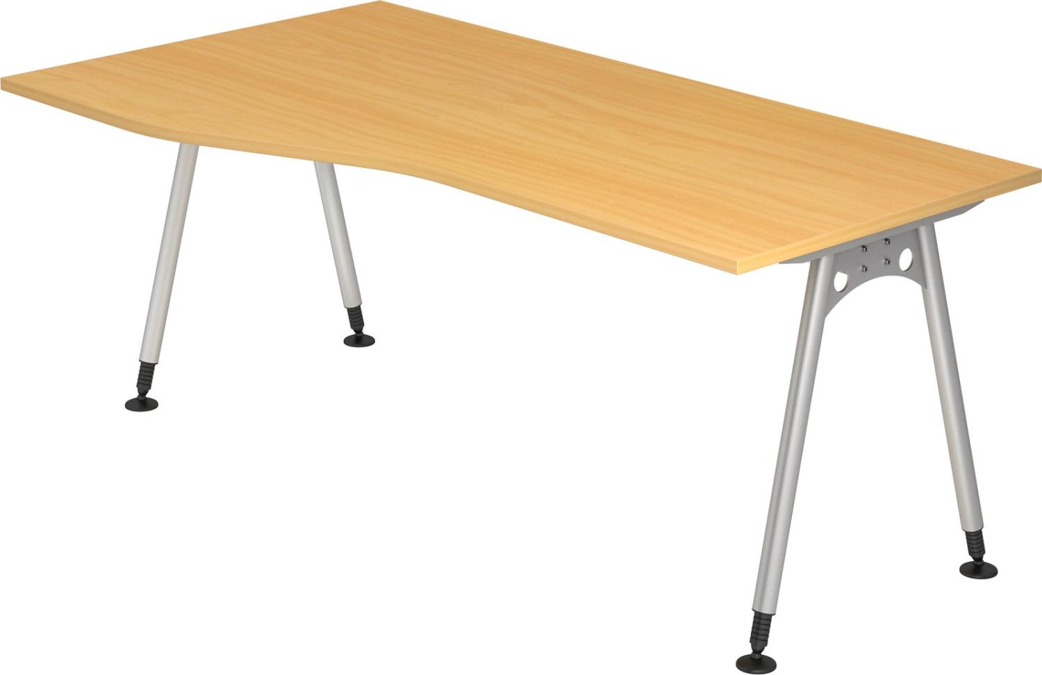 bümö manuell höhenverstellbarer Schreibtisch 180x100 cm in Buche - PC Tisch höhenverstellbar & groß, höhenverstellbarer Tisch Büro, großer Computertisch verstellbar, A-Serie, AS-18-6 Bild 1