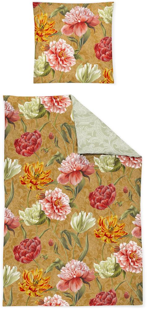 Irisette Magic Mako-Satin Bettwäsche 155x220 Blumen Wende gold jade 8856-40 Bild 1