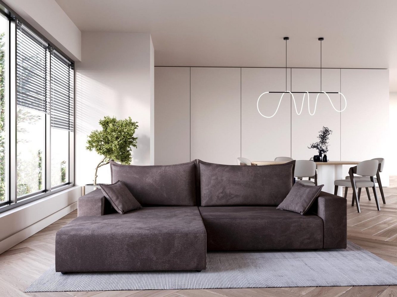 Compleo Ecksofa modern design, 240 cm breit, Modern Couch L mit Schlaffunktion, Schlafcouch Ausziehbar Bild 1