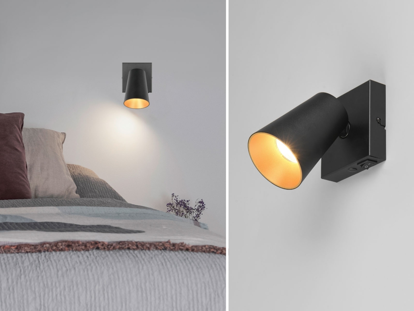 LED Wandstrahler Schwarz Gold mit Schalter, Breite 10cm Bild 1