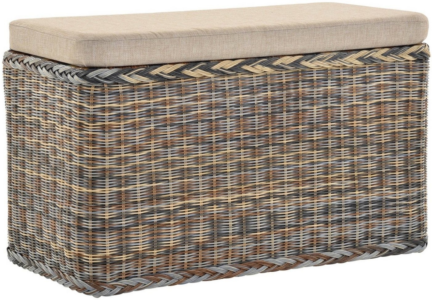 Krines Home Wäschetruhe Rechteckige Truhe Sitztruhe gepolstert mit Deckel Natur-Rattan (Wäschebox mit Inlett), Sitzbank mit Stauraum Bild 1