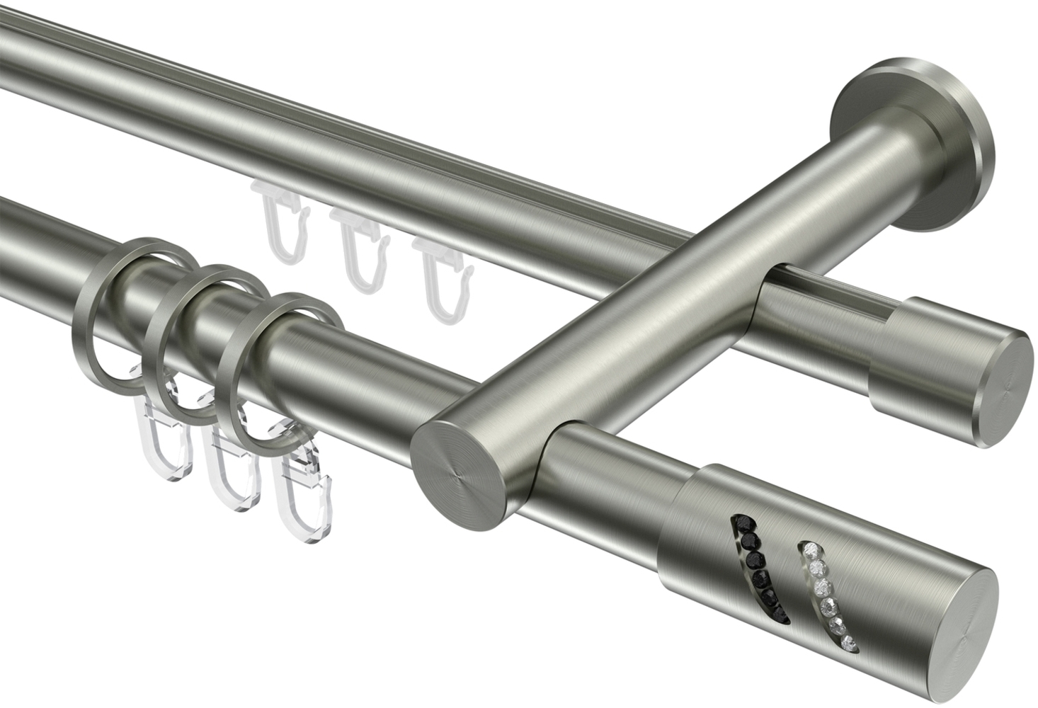 Rundrohr-Innenlauf-Gardinenstangen-Set Platon Zoena 100 cm, 2-läufig, 20 mm Ø Edelstahl-Optik Bild 1