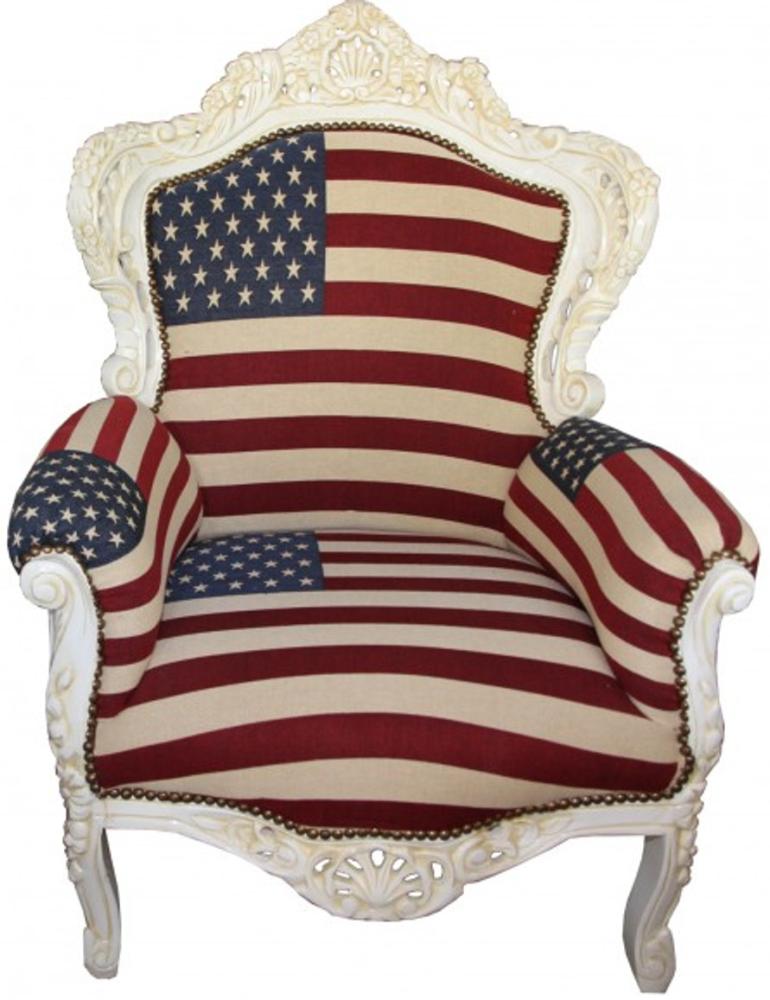 Casa Padrino Barock Sessel "King" USA Design/ Creme Möbel Antik Stil- USA Flagge Bild 1