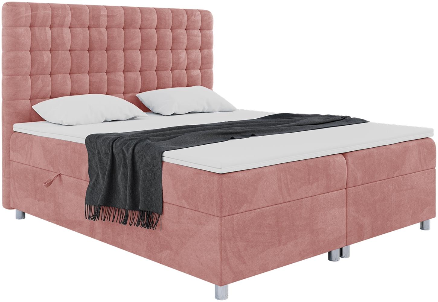 MEBLINI Boxspringbett ASTON 180x200 cm mit Bettkasten - H3/Rosa Samt Polsterbett - Doppelbett mit Topper & Taschenfederkern-Matratze Bild 1