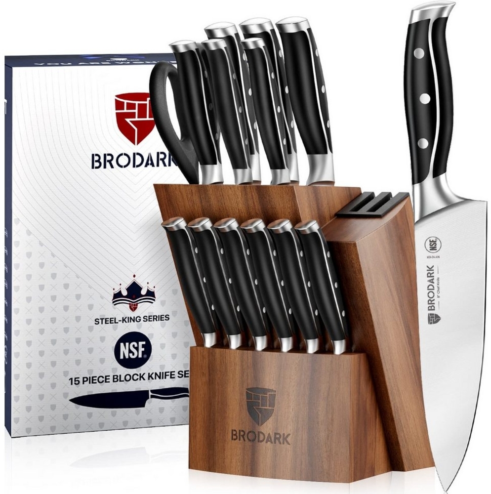 Fine Life Pro Messer-Set Messer -Set Profi -Küchenmesserset 15 -teilig mit ergonomischem Griff (aus hochwertigem Material), integriertem Schärfer, aus Premium), 1.4116 -Stahl mit langjähriger Haltbarkeit-Ideal für präzise Schnitte Bild 1