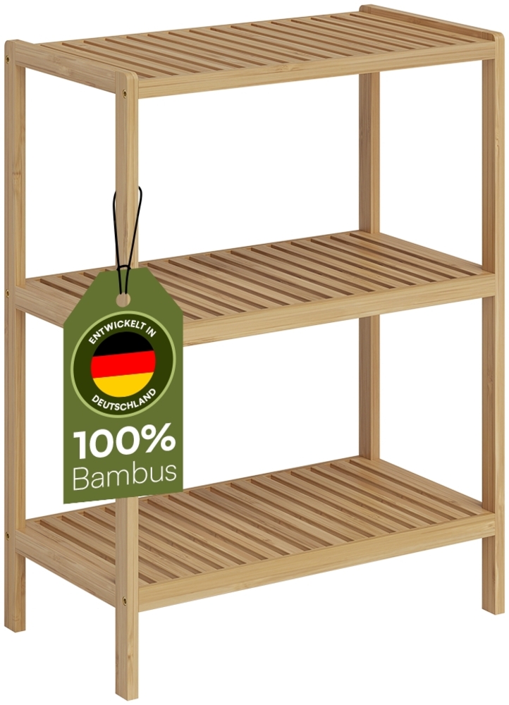 Bellamio 'Newa' Badezimmer Regal, Bambus, natur, 80x33x60 cm, Badregal mit 3 Ablagefächern, extra breit Bild 1