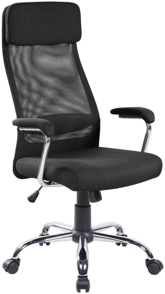 Dmora Stuhl mit Rädern Jou, Chefsessel mit Armlehnen, Ergonomischer Bürostuhl, 65x65h114/125 cm, Schwarz Bild 1