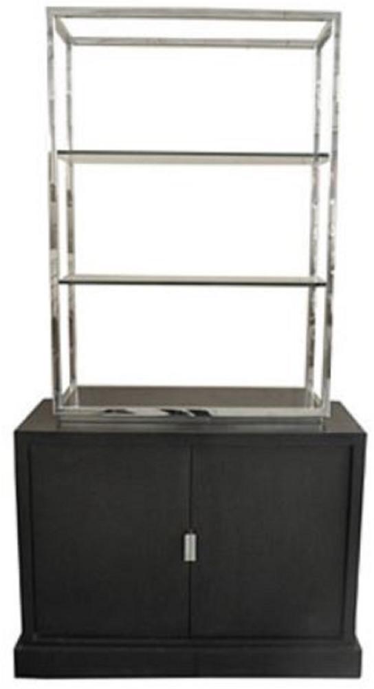 Casa Padrino Luxus Wohnzimmerschrank Schwarz / Silber 109 x 42 x H. 201 cm - Luxus Wohnzimmermöbel Bild 1