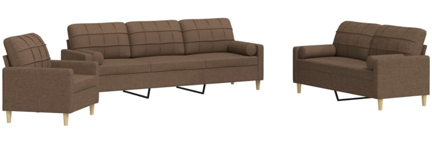 vidaXL 3-tlg. Sofagarnitur mit Dekokissen Braun Stoff 3278306 Bild 1