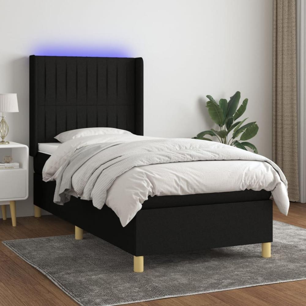 vidaXL Boxspringbett mit Matratze & LED Schwarz 100x200 cm Stoff 3139015 Bild 1