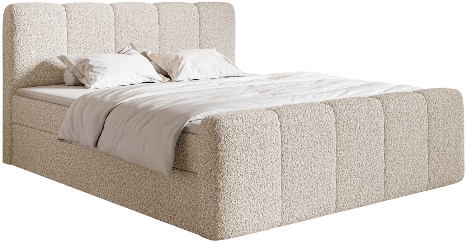 Selsey 'Cloudy II' Boxspringbett mit Bettkästen und Topper Bouclé Hellbeige, 140x200 cm Bild 1