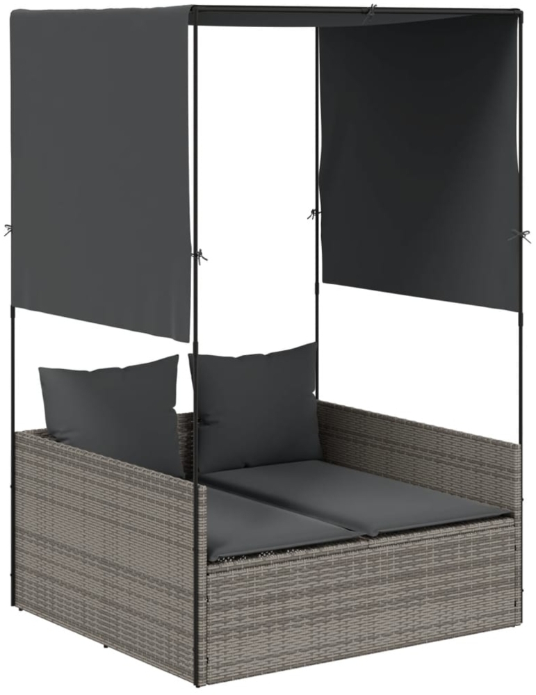 vidaXL Doppel-Sonnenliege mit Dach und Vorhängen Grau Poly Rattan 4002757 Bild 1