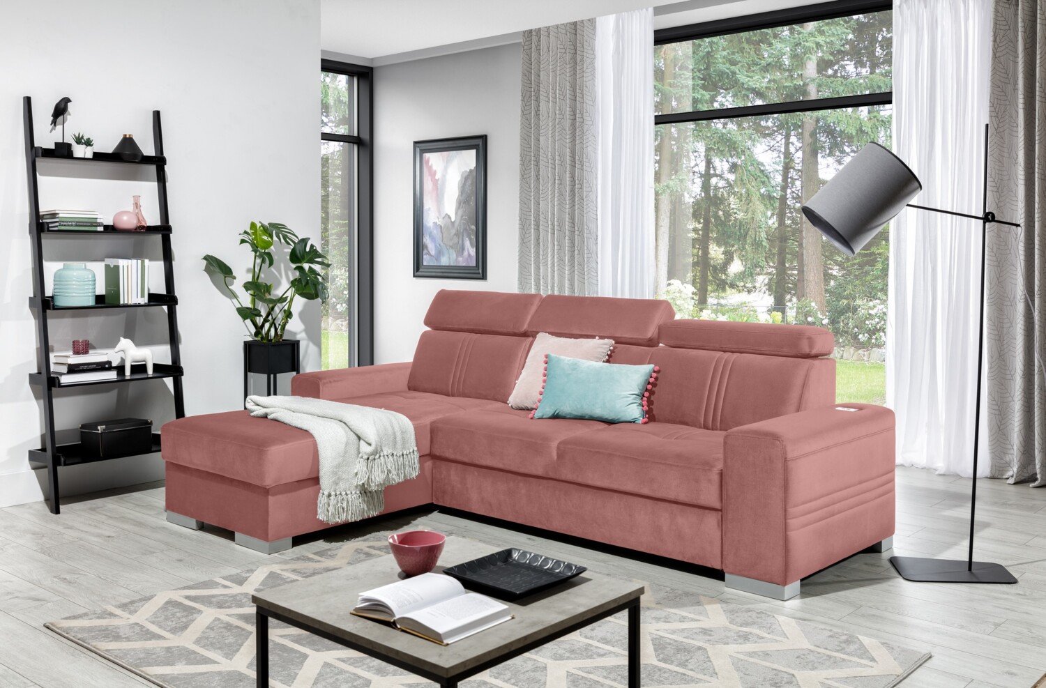 99rooms Neilo Ecksofa Velours ESITO Rosa Links ohne Bild 1