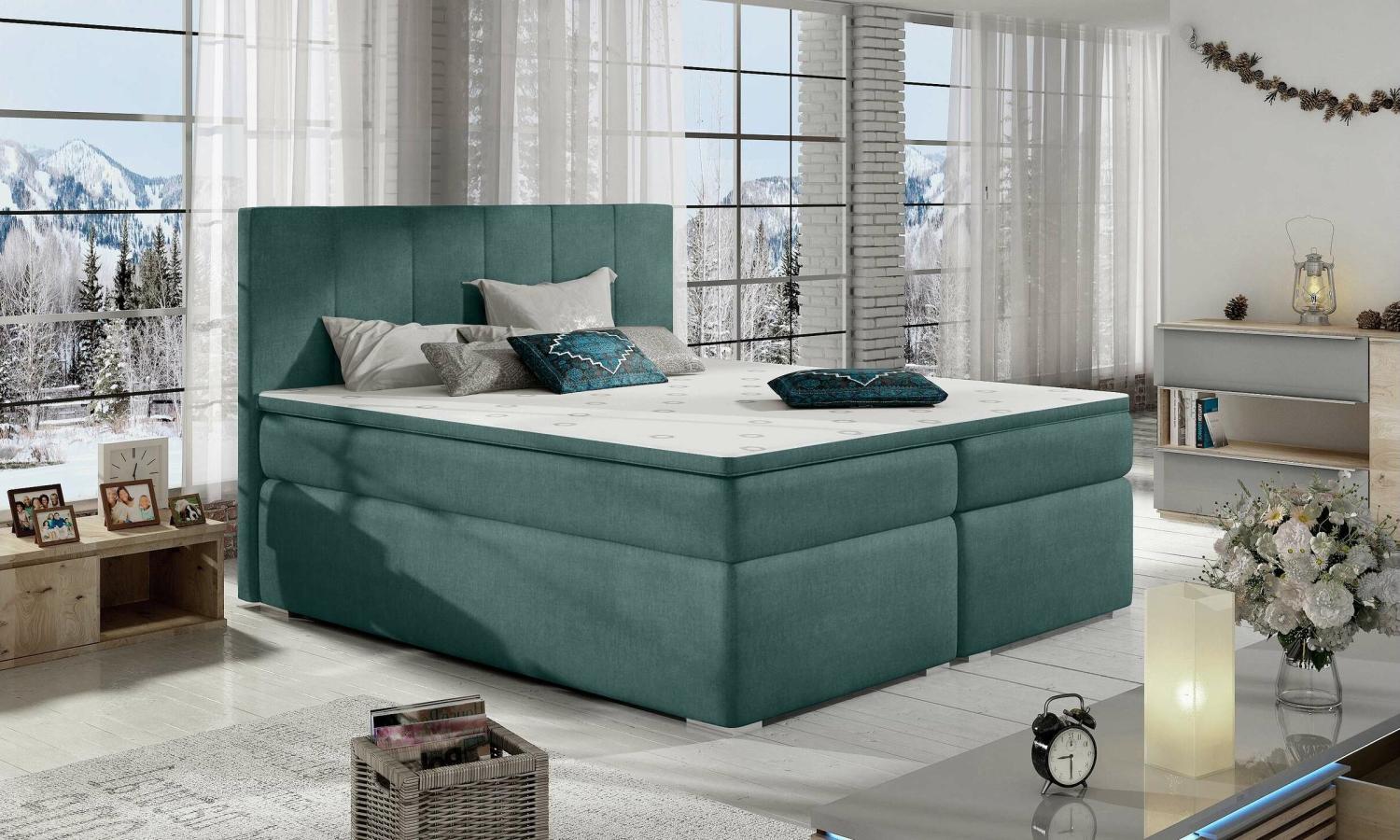 Stylefy Jupiter Boxspringbett Himmelgrau Velours KRONOS 140x200 cm Bild 1
