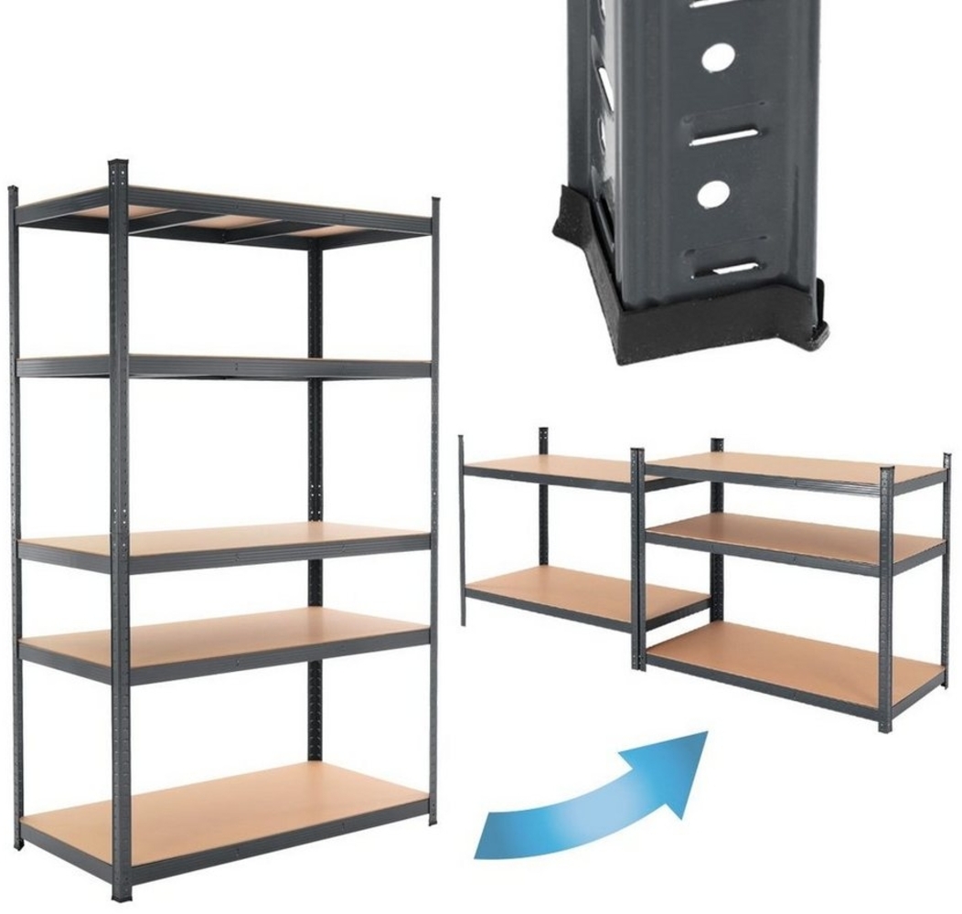ECD Germany Schwerlastregal Keller Regal Steckregal Lagerregal für Werkstatt & Garage Lastenregal, Komplett-Set 1-tlg, Regalsystem bis 875kg Werkstattregal Metall / MDF Anthrazit Bild 1
