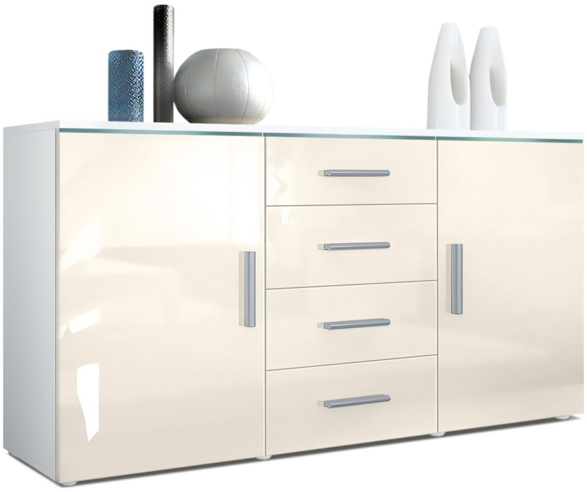 Sideboard Kommode Faro, Korpus in Weiß matt / Front in Creme Hochglanz (139 x 72 x 35) Bild 1