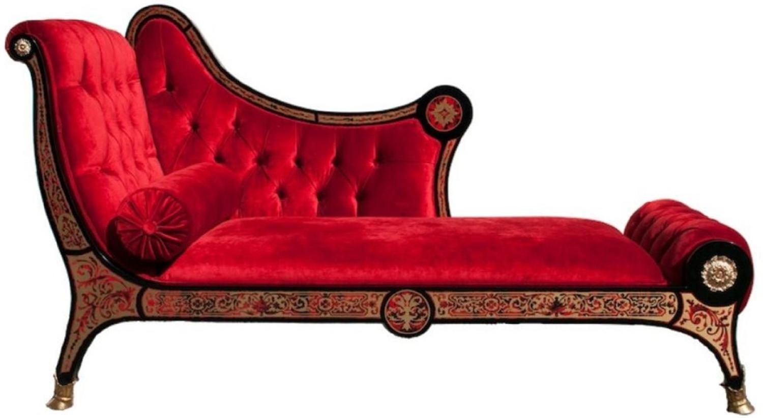 Casa Padrino Luxus Barock Boulle Chaiselongue Rot / Schwarz / Gold 180 x 75 x H. 106 cm - Handgefertigte Massivholz Recamiere mit edlem Samtstoff - Barock Möbel - Luxus Qualität Bild 1