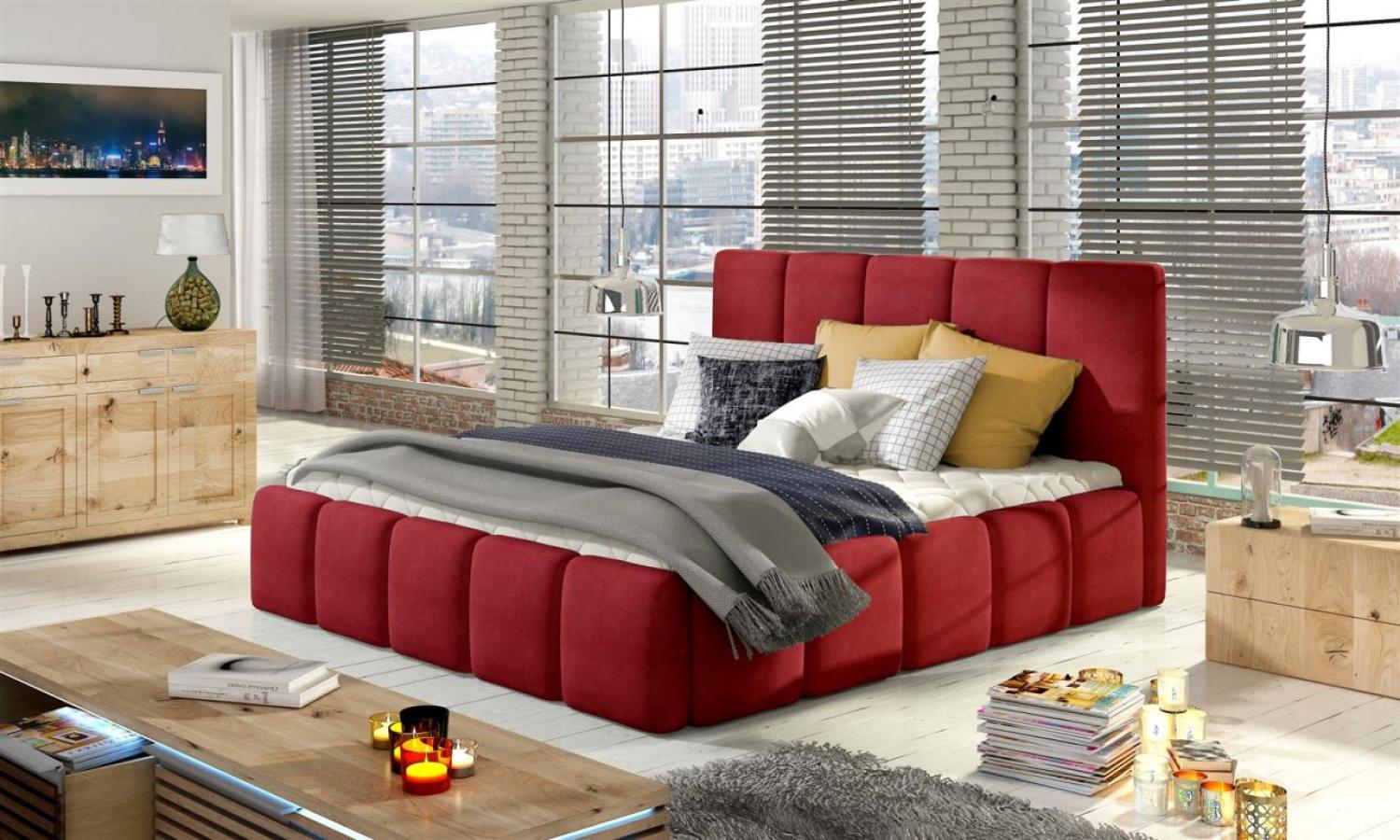 Polsterbett Doppelbett VERONA Set 1 Polyesterstoff Rot 160x200cm Bild 1