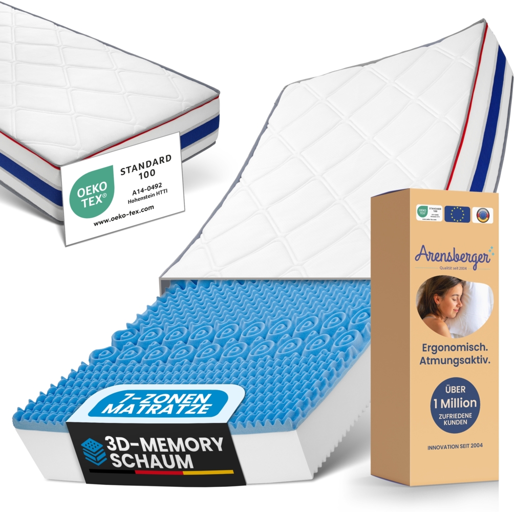 RELAXX Gel Matratze 140x200 cm mit 3D Memory Foam - 7 Zonen; 25cm Höhe; H2/H3 - Wendbare Kaltschaummatratze mit optimaler Druckentlastung Bild 1