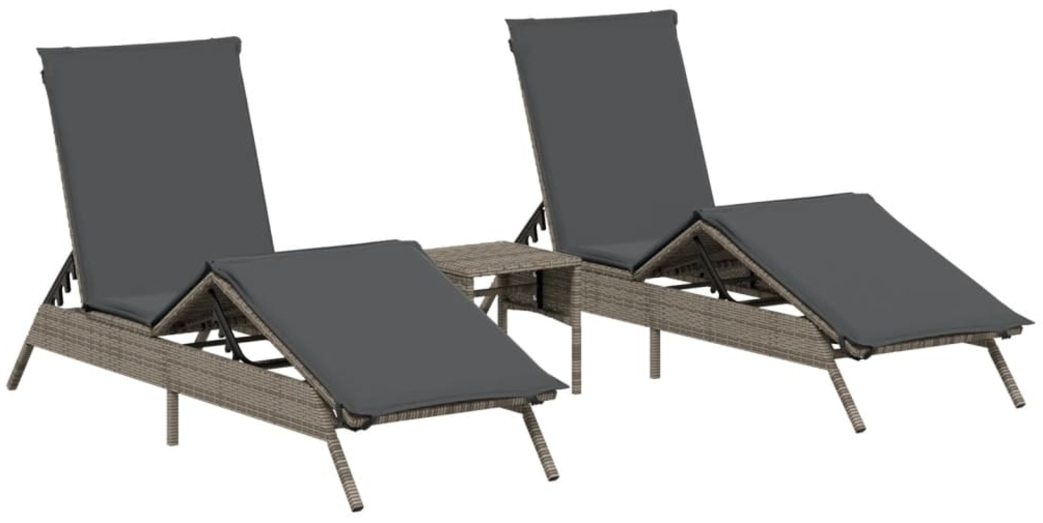 vidaXL Sonnenliegen 2 Stk. mit Tisch Grau Poly Rattan 4002712 Bild 1
