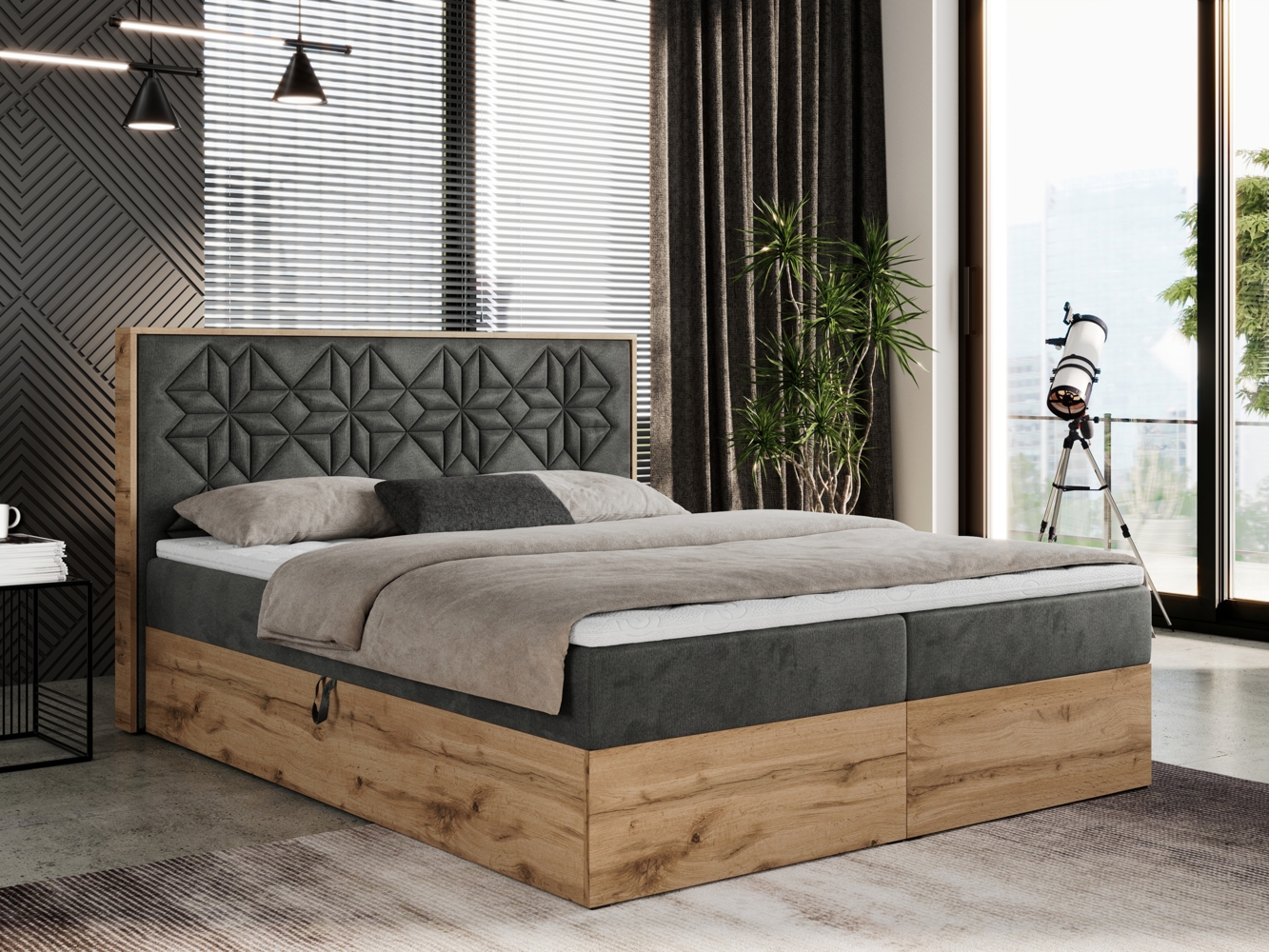 Boxspringbett mit Kopfteil und Topper, Polsterbett - NESSI - 120 x 200 cm - Dunkelgrau Velvet - H3 - Topper T25 Bild 1