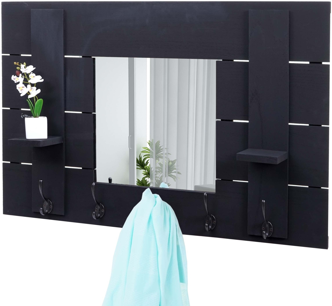 Wandgarderobe HWC-C89 mit Spiegel, Garderobenpaneel Garderobe, Shabby-Look Vintage, 5 Haken 90x60cm ~ dunkelgrau, shabby Bild 1