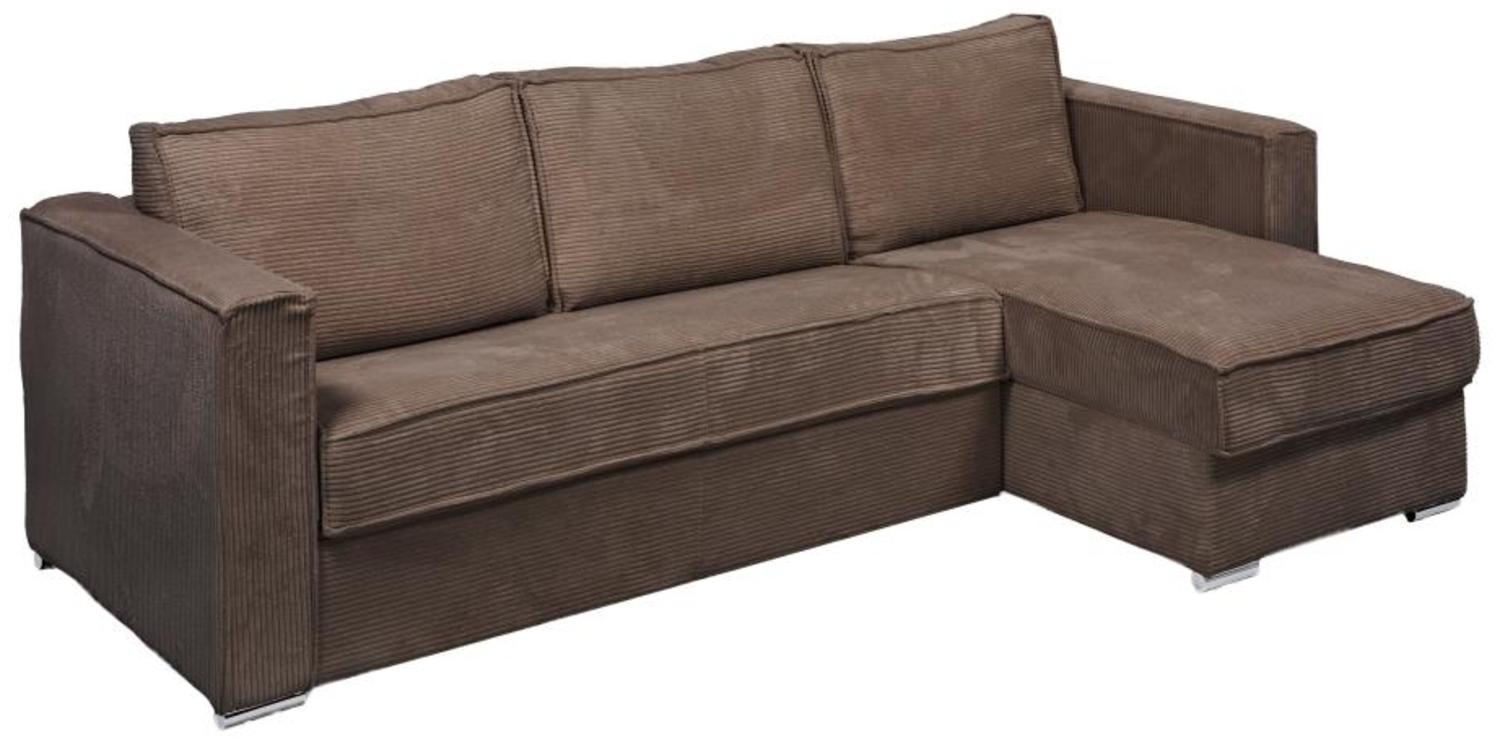 Vente-unique - Eckschlafsofa mit Matratze - Ecke wechselbar - Cord - Braun - Liegefläche mit Lattenrost mit breiten Latten 140 cm - Matratze 22 cm mit Memory Schaum - LORETO Bild 1