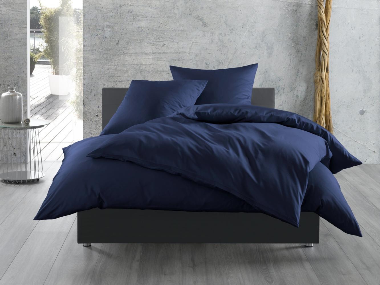 Zo! Home Mako-Satin Bettwäsche 155x220 cm Satinado uni Navy Blue dunkelblau Bild 1