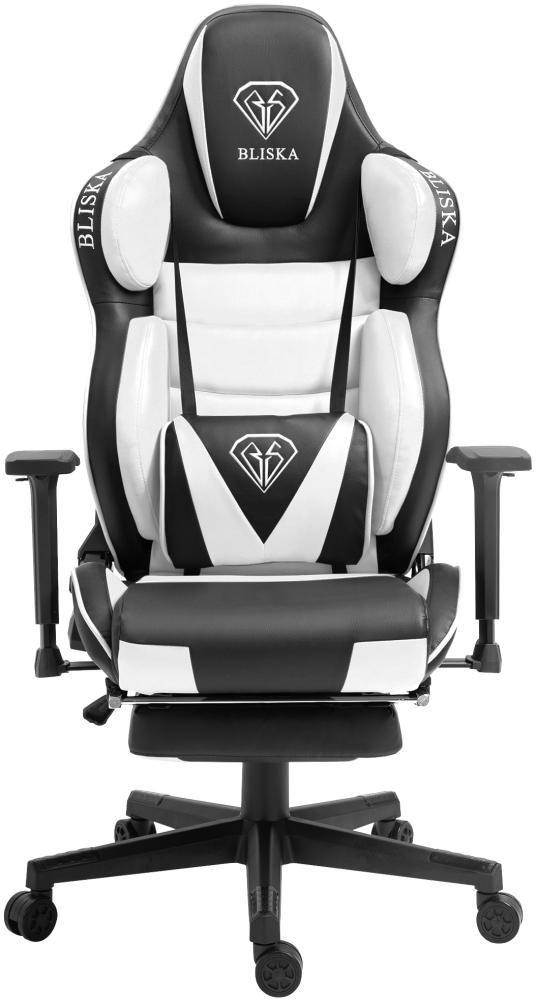 Gaming Stuhl Chair Racing Chefsessel mit Sportsitz und ergonomsichen 4D-Armlehnen Schwarz / Weiß Bild 1