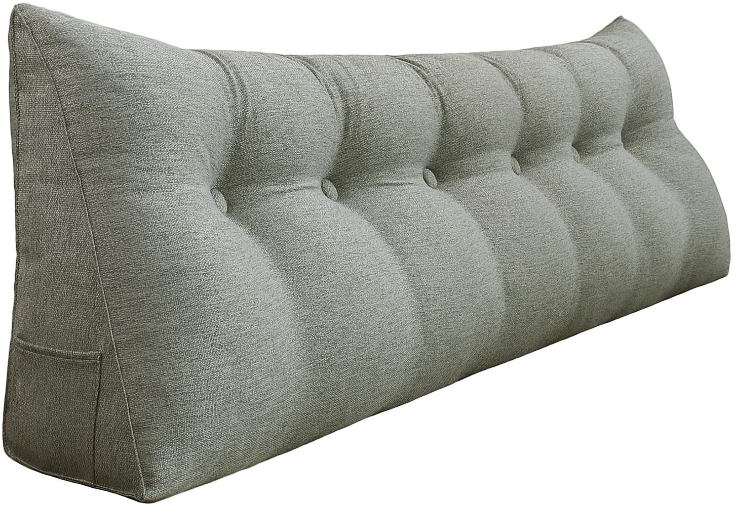 VERCART Großes Bettruhe Keilkissen, Lang Lesekissen, Dekoratives Kopfteilkissen, Dreieckiges Rückenkissen, Loungekissen für Tagesbett oder Couch, Leinenmischung Grau, 180CM Bild 1