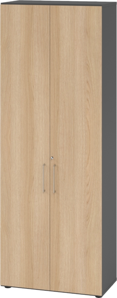 bümö Aktenschrank abschließbar, Büroschrank Holz 80cm breit in Graphit/Eiche - abschließbarer Schrank mit Aktenregal für's Büro & Arbeitszimmer, Büro Möbel Ordnerschrank mit Schloss, 968T6-G-E-BS Bild 1