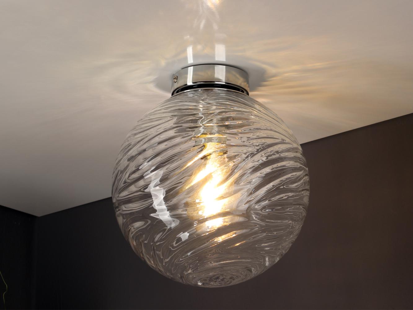 LED Deckenleuchte Glaskugel Wellenmuster Transparent, Globe Ø30cm Bild 1