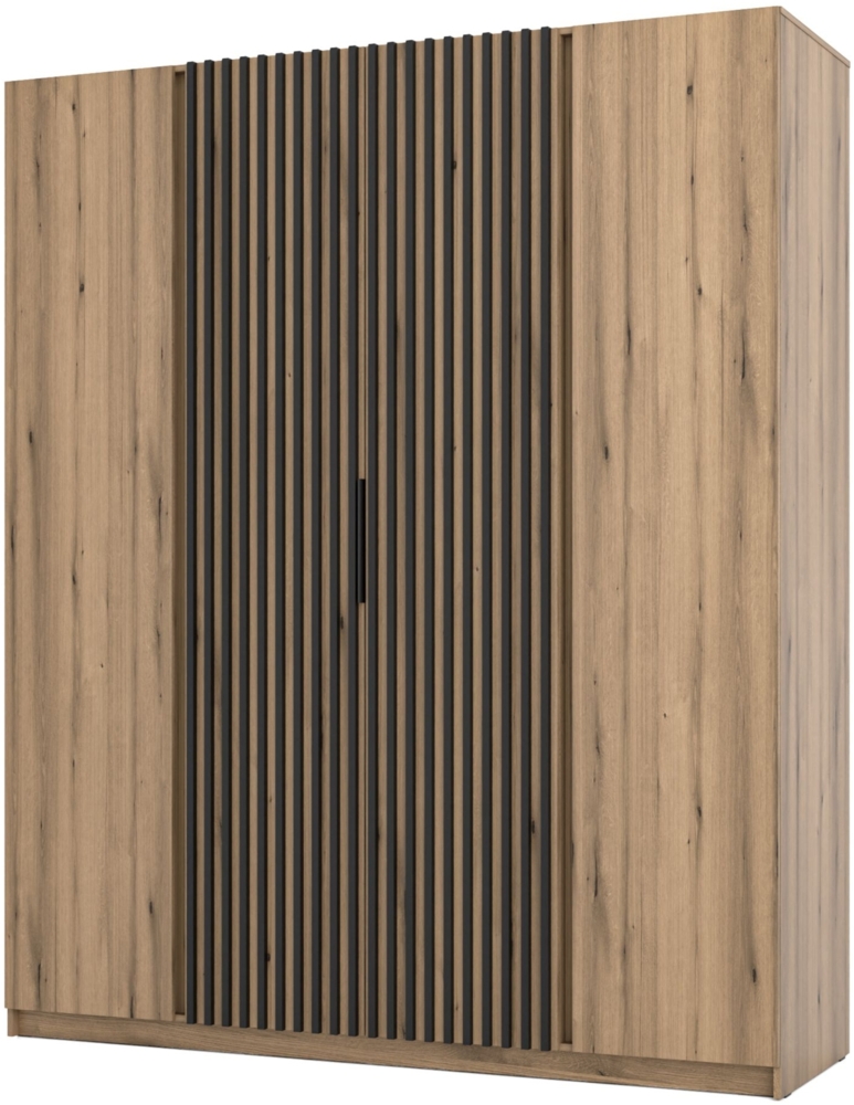 Selsey 'Kaja' Kleiderschrank 4-türig mit Lamellen in der Mitte, Eiche Evoke, ca. 239 x 200 x 62 cm Bild 1