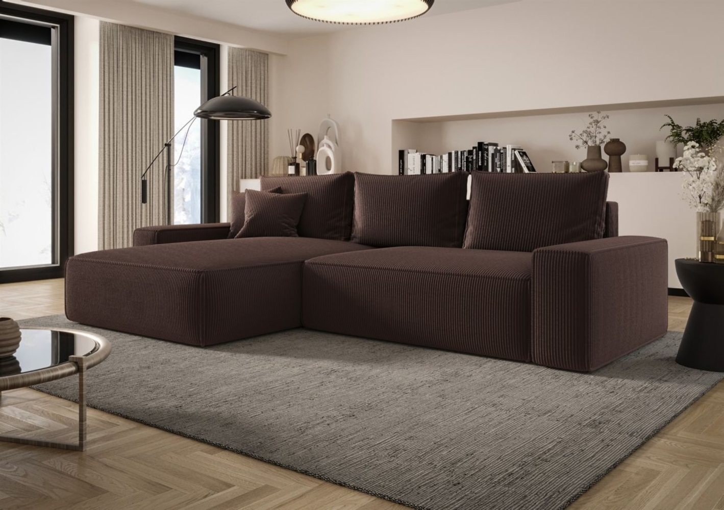 Ecksofa Schlafsofa Sofa WALKEN Stoff Poso Schokobraun Ottomane Links Bild 1