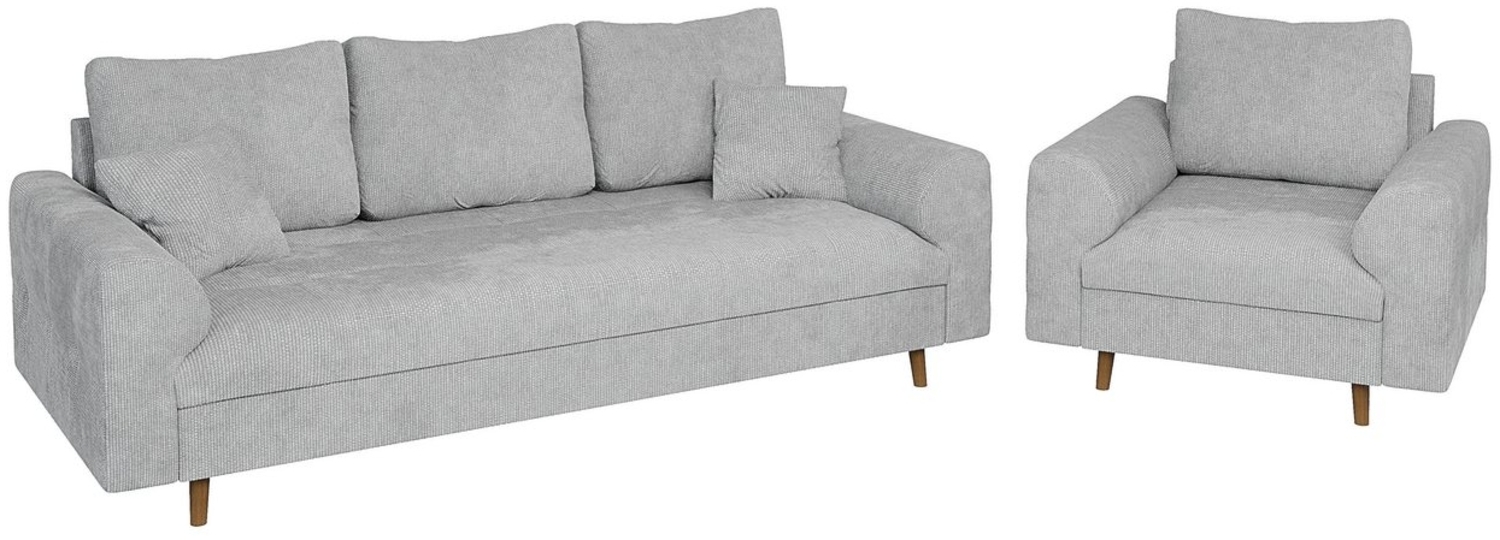 S-Style Möbel Polstergarnitur 3+1 Kristian mit Holzfüßen im skandinavischen Stil aus Chenille-Stoff, (1x3-Sitzer-Sofa, 1x Sessel), mit Wellenfederung Bild 1