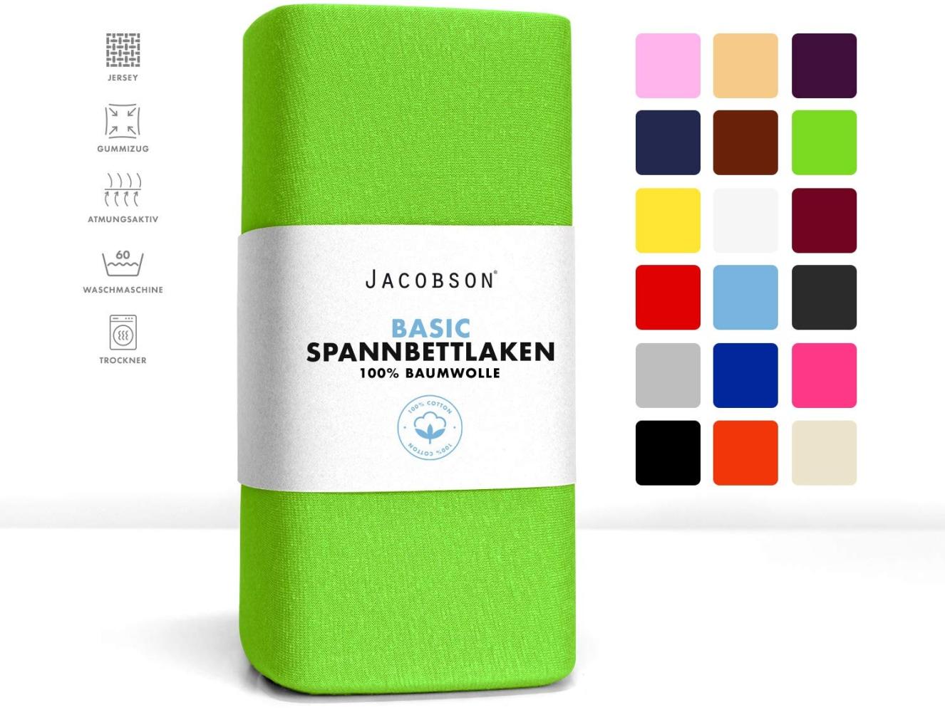 Jacobson Jersey Spannbettlaken Spannbetttuch Baumwolle Bettlaken (180x200-200x200 cm, Apfelgrün) Bild 1