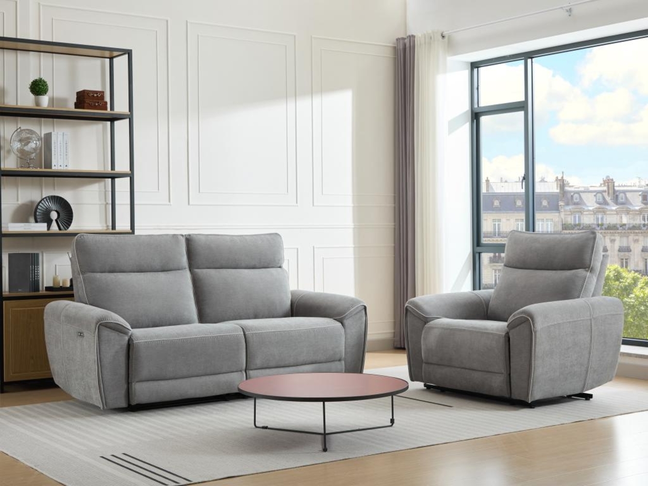 Vente-unique - Relaxsofa 3-Sitzer & Relaxsessel elektrisch - Stoff - Grau - DJARALO Bild 1