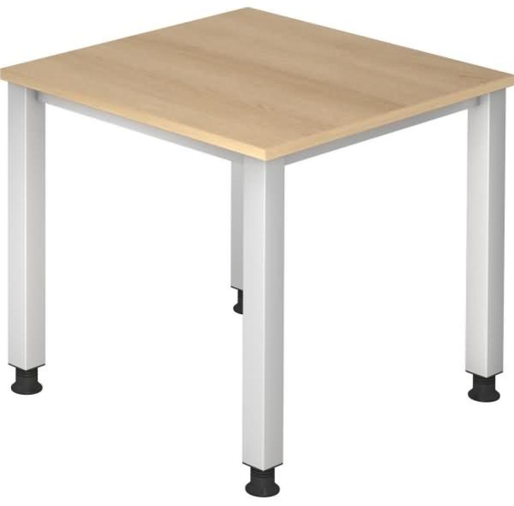 Schreibtisch QS08 4Fuß eckig 80x80cm Eiche Gestellfarbe: Silber Bild 1