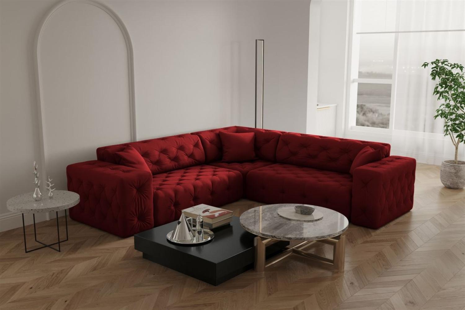 Ecksofa Designersofa CHANTAL in Stoff Opera Velvet Rubinrot Seite Universal Bild 1