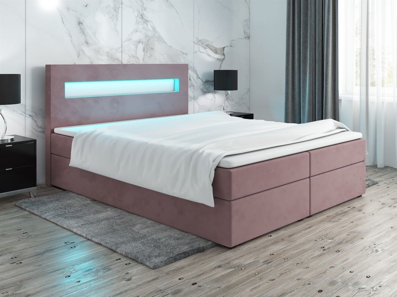 Boxspringbett Schlafzimmerbett PAROZO 180x200cm Stoff Altrosa inkl. Bettkasten Bild 1