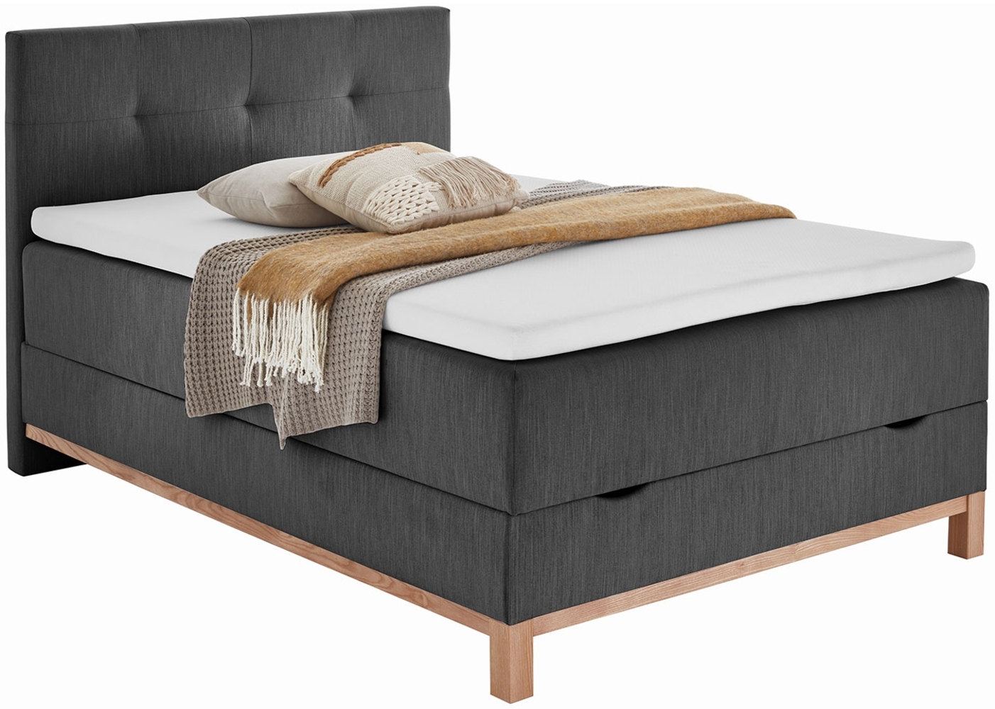 Boxspringbett Calais / Catania, Stoff, Schwarz, 122 x 116 x 209 cm Bild 1