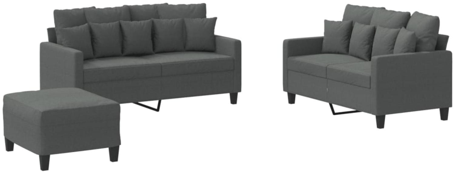 vidaXL 3-tlg. Sofagarnitur mit Kissen Dunkelgrau Stoff 3201657 Bild 1