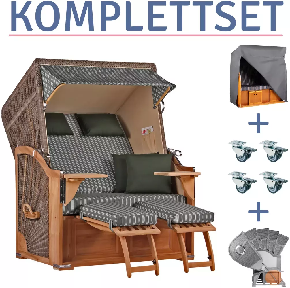 Strandkorb Spiekeroog Teak PE grey Dessin 504-KOMPLETTSET Bild 1