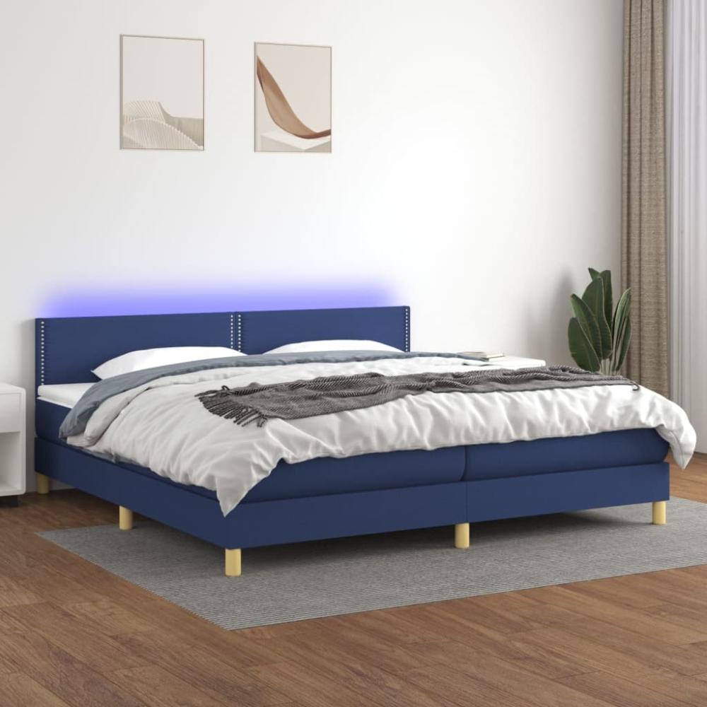 Boxspringbett mit Matratze & LED Stoff Blau 200 x 200 cm, Härtegrad: H2 [3133667] Bild 1