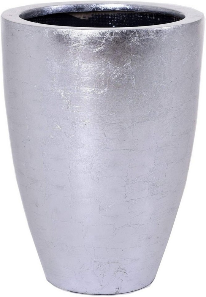 VIVANNO Bodenvase Fiberglas OPALA Rund, Silber Blattoptik Hochglanz 32x44 cm Bild 1