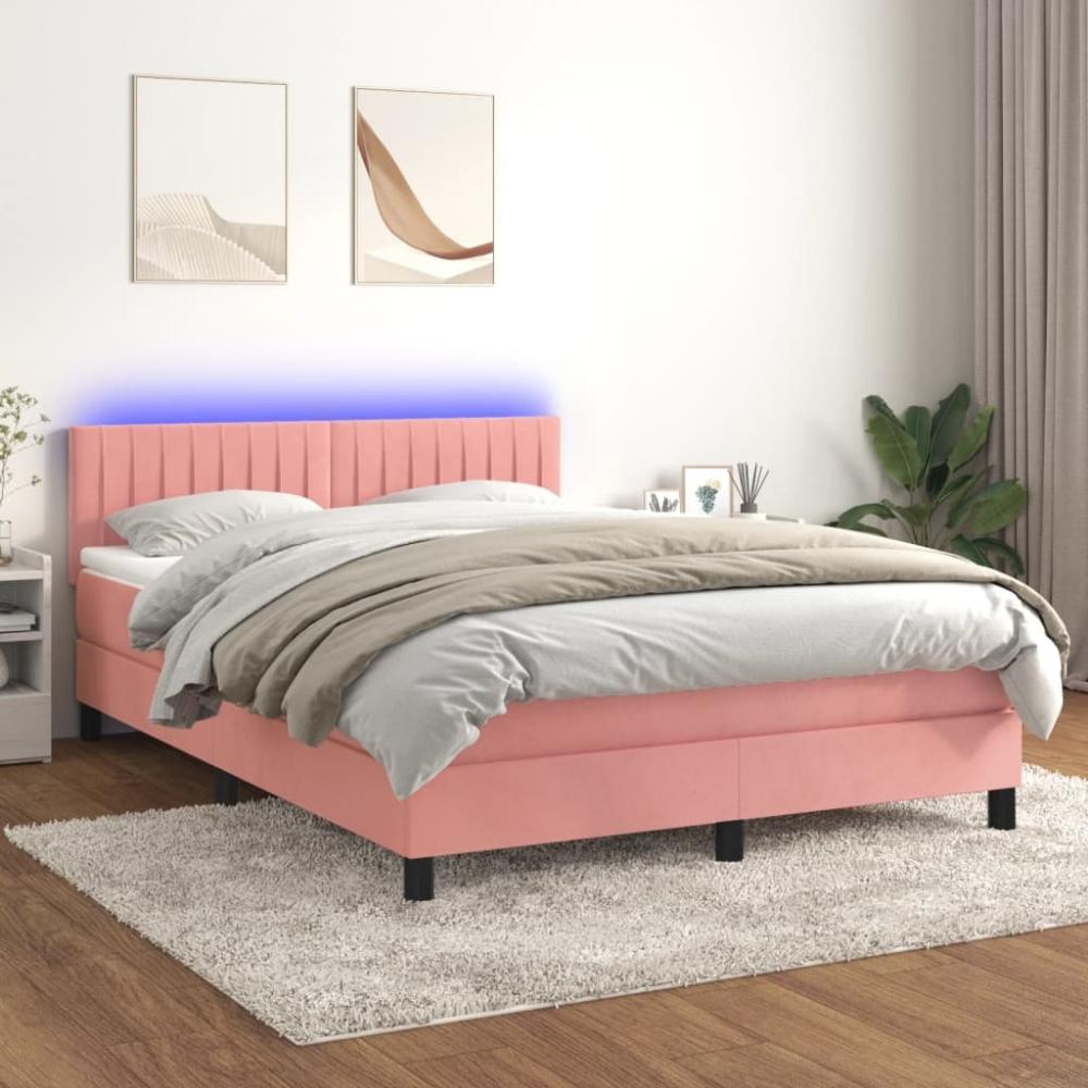 vidaXL Boxspringbett mit Matratze & LED Rosa 140x190 cm Samt 3134524 Bild 1