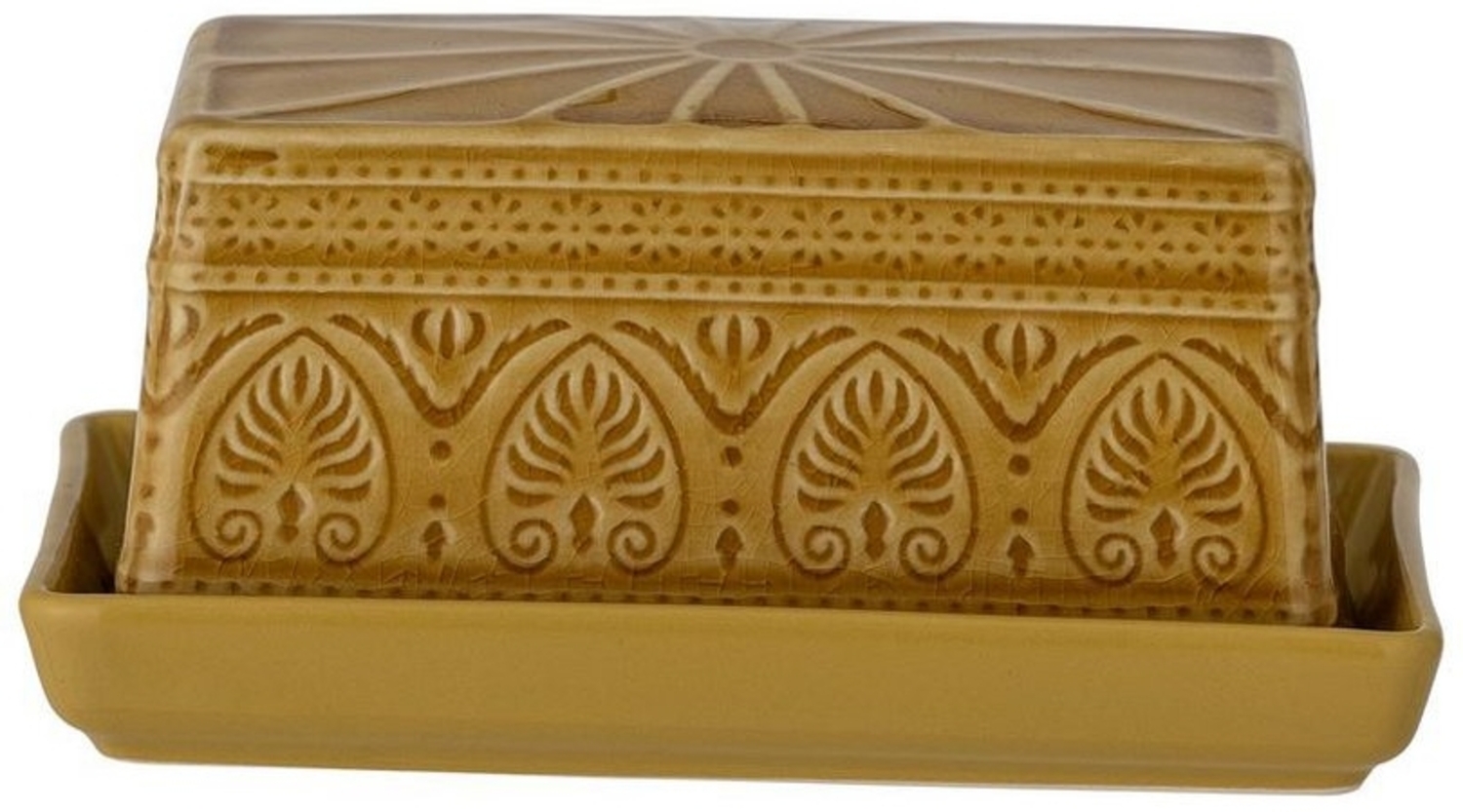 Bloomingville Butterdose Rani, 18,5 x 8 x 10,5 cm, Gelb, aus Steingut, mit Crackle-Glasur Bild 1