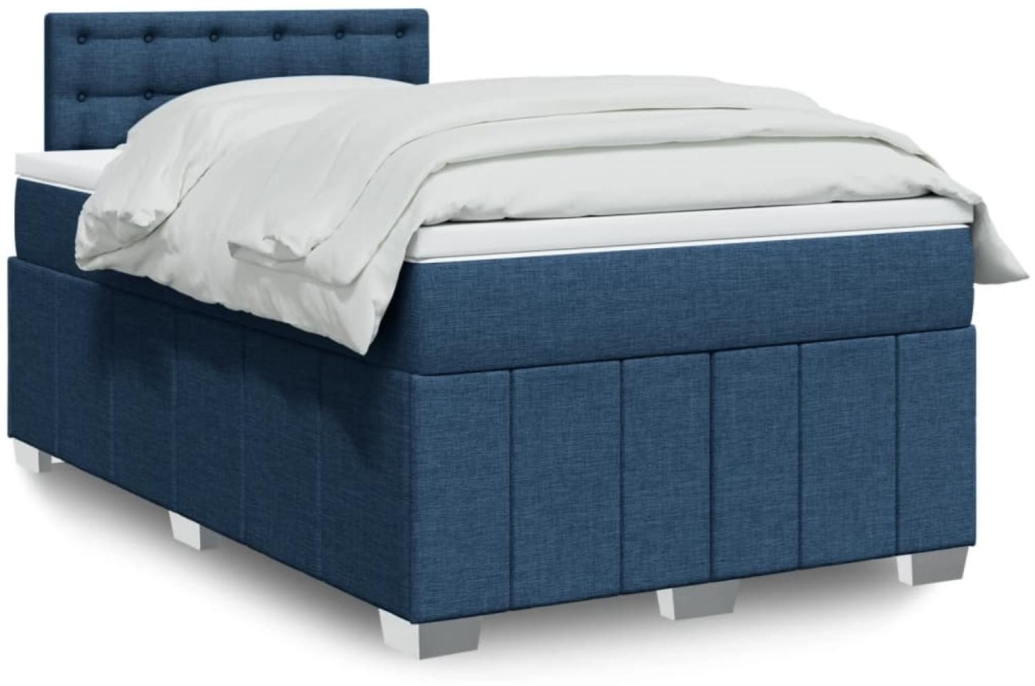 vidaXL Boxspringbett mit Matratze Blau 120x200 cm Stoff 3289355 Bild 1